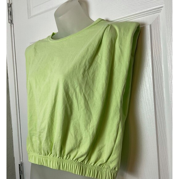 Sleeveless Boxy T-Shirt Size XL Lime Green Shoulder Pads y2k 90s by Elodie - Picture 2 of 9